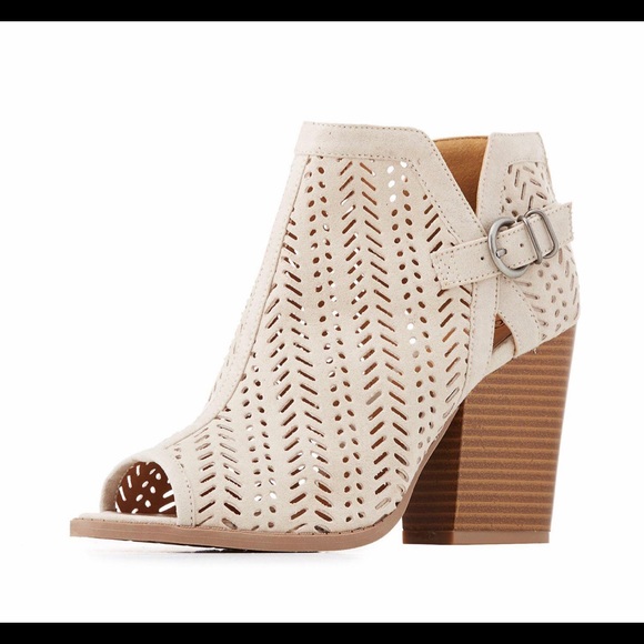 Qupid Shoes - Laser Cut Peep Toe Ankle Booties